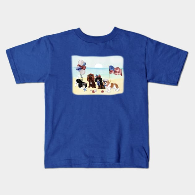 Patriotic Cavalier King Charles Spaniels, All Four Colors Kids T-Shirt by Cavalier Gifts